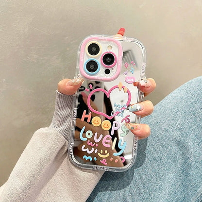 Lovely Girl Heart Mirror Phone Case For iPhone 11 12 13 14 15 Pro Max Shockproof Back Cover - LESSANA