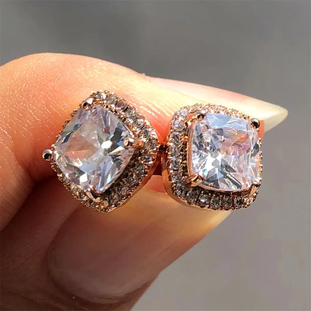 Luxury Female Crystal Zircon Stone Earrings Fashion Silver Color Jewelry Vintage Double Stud Earrings For Women - LESSANA