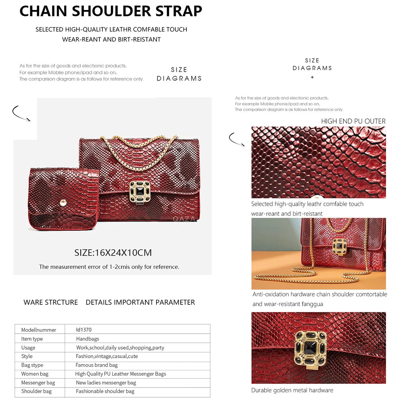 luxury Mini Lady Messenger Bag Mini Handbags Chic Style Fashion 2 in 1 Women Bags - LESSANA