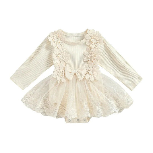 ma&baby 0-18M Newborn Baby Girls Romper Princess Long Sleeve Flower Bow Tulle Jumpsuit Playsuit Fall Spring Clothing D05 - LESSANA