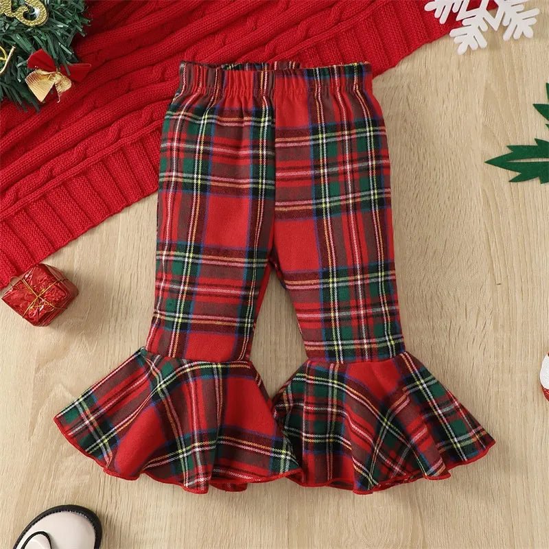 ma&baby 6M-3Y Christmas Toddler Infant Baby Girl Clothes Sets Ruffle Long Sleeve Bow Tops Plaid Pants Xmas Outfit Costume D05 - LESSANA