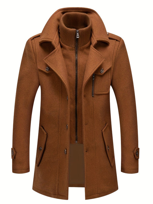 Men's Business Woolen Coat Fashion Double Collar Mid-length Woolen Jacket For Autumn/Winter - LESSANA