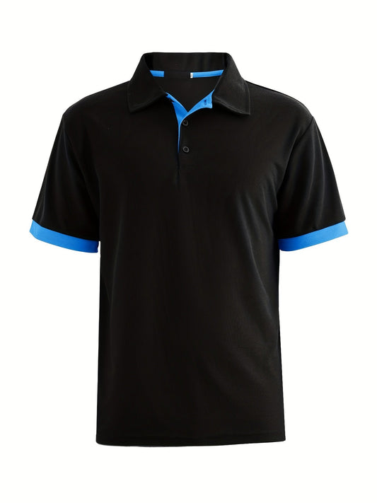 Men's Casual Contrast Trim Zip Lapel Golf Shirt Summer Short Sleeve Tees Shirt For Outdoor Street - LESSANA