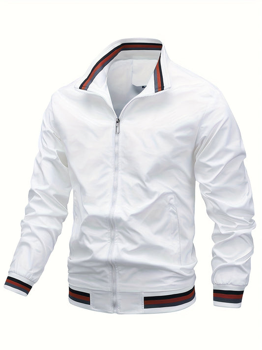 Men's Classic Design Baseball Collar Jacket For Spring Fall, Men's Bomber Jacket Windbreaker Jacket - LESSANA