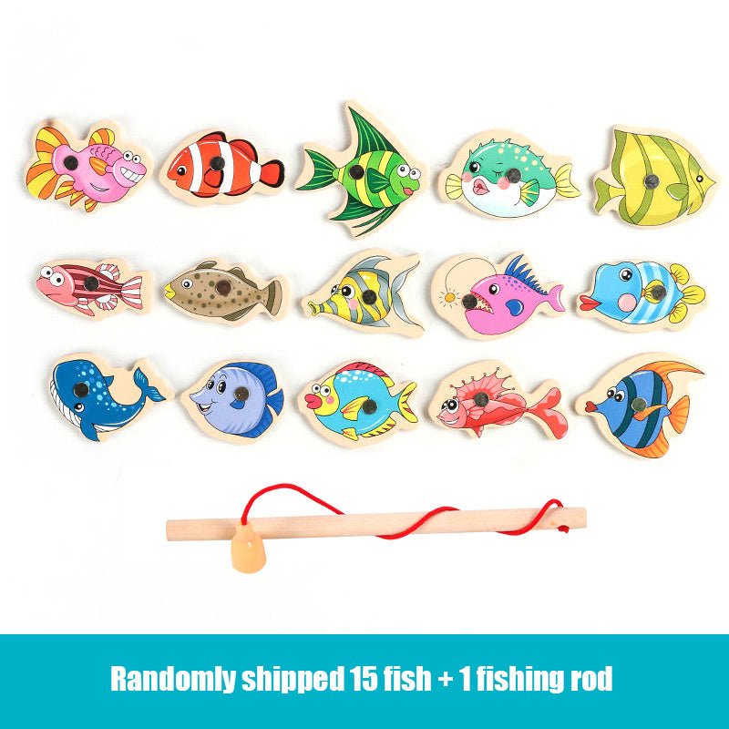 Montessori Wooden Magnetic Fishing Toys For Baby Cartoon Marine Life Cognition Fish Games Education Parent-Child Interactive ,Halloween,Christmas, and Thanksgiving Day gift - LESSANA