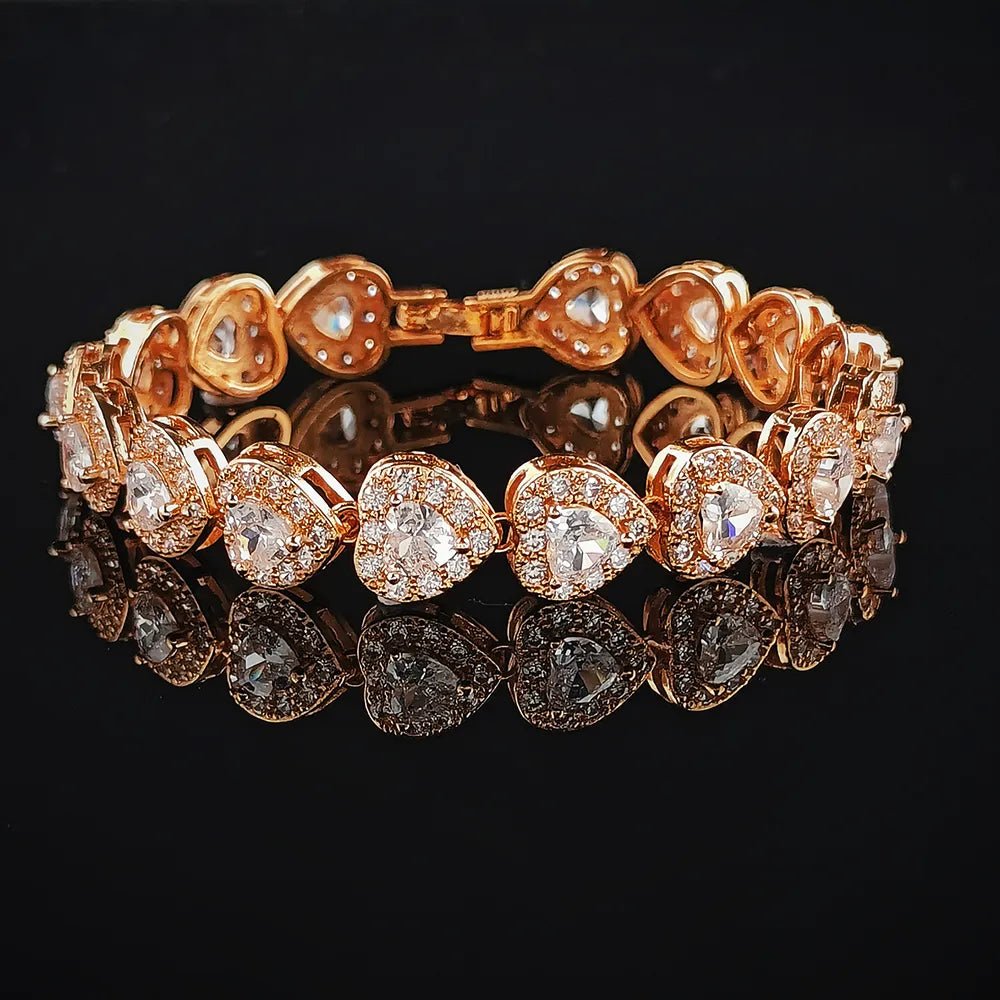 New Arrivals 18CM Luxury Heart Rose Gold Silver Color Bracelet Bangle for Women Wedding Bride on Hand Gift Jewelry S5777 - LESSANA