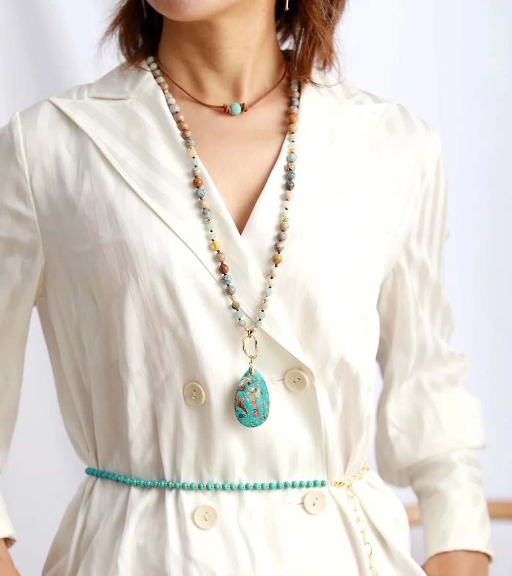 New Chokers Necklaces Semi Precious Stone Short Collar Women Fashion Statement Necklace Vintage Leather Jewelry Bohemian - LESSANA