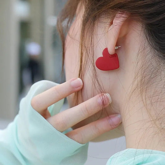 New Korean TV Star Metal Elegant Red Love Heart Stud Earrings For Women Cute Boucle D'oreille Gifts Party Jewelry Yellow Blue - LESSANA