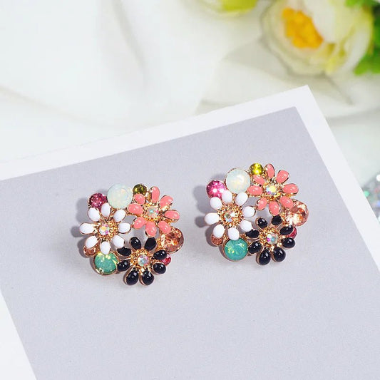 New Trendy Cute Sweet Crystal Flowers Stud Earrings for Women Charm Elegant Big Earring Wedding Party Jewelry Accessories - LESSANA