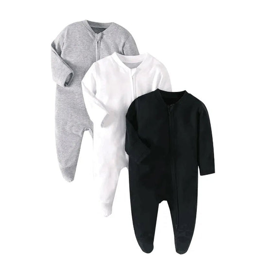 Newborn Footed Pajamas Zipper Girl and Boy Romper Long Sleeve Jumpsuit Cotton Solid White Fashion 0-12 Months Baby Clothes - LESSANA