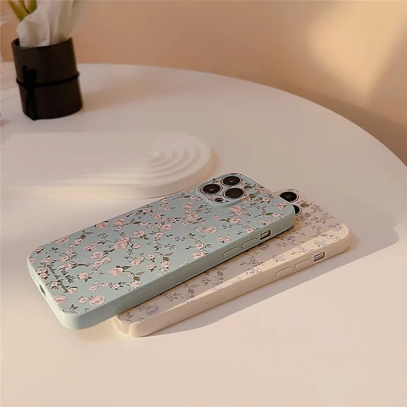 Ottwn Korean Retro Flowers Phone Case For iPhone 14 13 12 11 Pro Max 14 Luxury Floral Soft Silicone Shockproof Bumper Back Cover - LESSANA