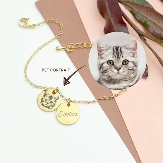 Personalized Custom Pet Portrait Bracelet Gift for Her Gift for Cat Pet Lover Dog Bracelet Memorial Bracelet Pet Memorial Gift - LESSANA