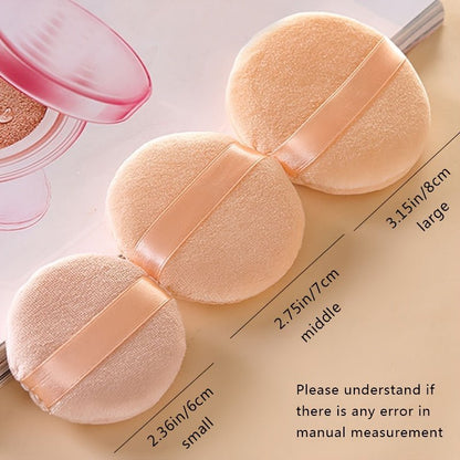 Powder Puff Round Cosmetic Powder Makeup Puffs Pads Makeup With Ribbon Face Powder Puffs For Loose Powder And Foundation Ideal For Makeup Beginner, 3 Sizes - LESSANA
