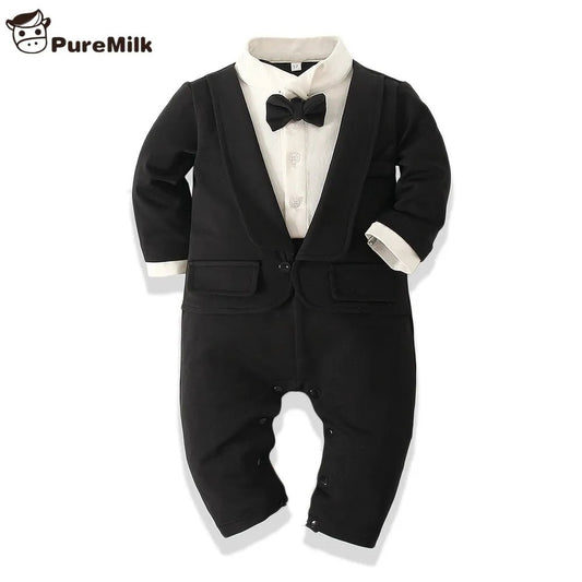PureMilk Newborn Baby boy Clothes Cotton Soft Long Rompers White/ Black For Baby Bodysuit Jumpsuit - LESSANA