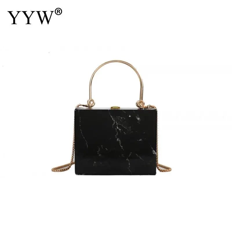 PVC Box Bags For Women 2021 Fashion Top Handle Bag With Chian Shoulder Purse Female Handbags Marbling Evening Handbag Totes - LESSANA