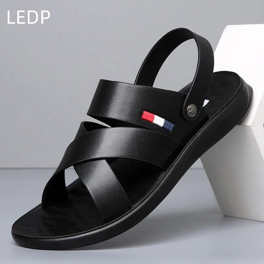 Sandals for Man Fashion Outdoor Korean Genuine Leather Indoor House Platform Male Beach Shoes Casual Men Sandals New In Summer - LESSANA