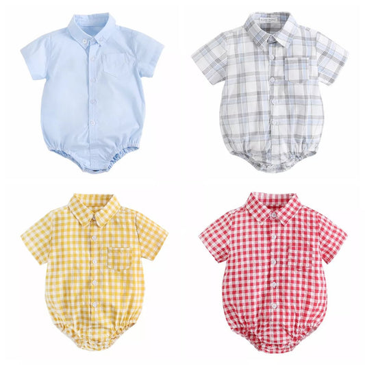 Sanlutoz Cotton Baby Boys Bodysuits Fashion Newborn Clothes for Baby Boy Short Sleeve Summer Baby Clothing Plaid - LESSANA