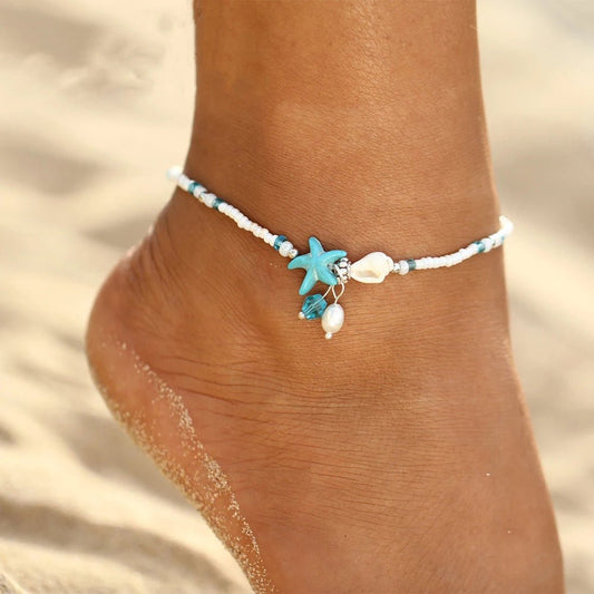 Shell Anklet Beads Starfish Anklets For Women Fashion Vintage Handmade Sandal Statement Bracelet Foot Boho Jewelry - LESSANA