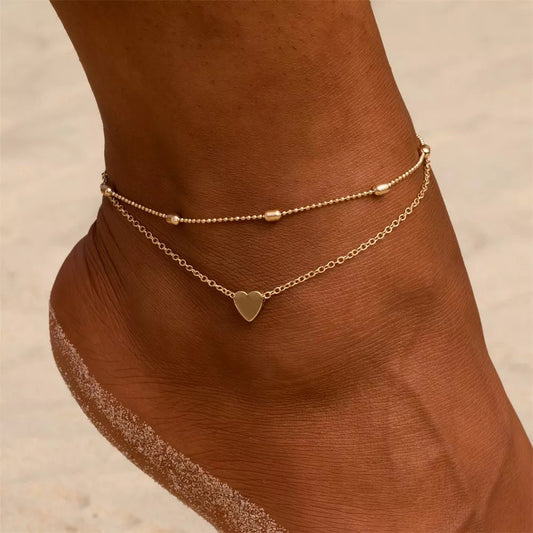 Simple Heart Female Anklets Barefoot Crochet Sandals Foot Jewelry Leg New Anklets On Foot Ankle Bracelets For Women Leg Chain - LESSANA