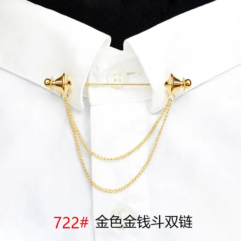 Simple Personality Gold Color Pins Brooches Metal Chain Tassel Shirt Collar Lapel Pin Fashion for Women Men Accessories Jewelry - LESSANA