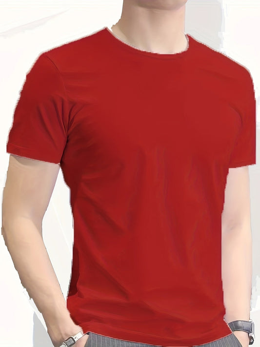 Solid Color Tee Shirt, Tee For Men, Casual Short Sleeve T-shirt For Summer Spring Fall, Tops As Gifts - LESSANA