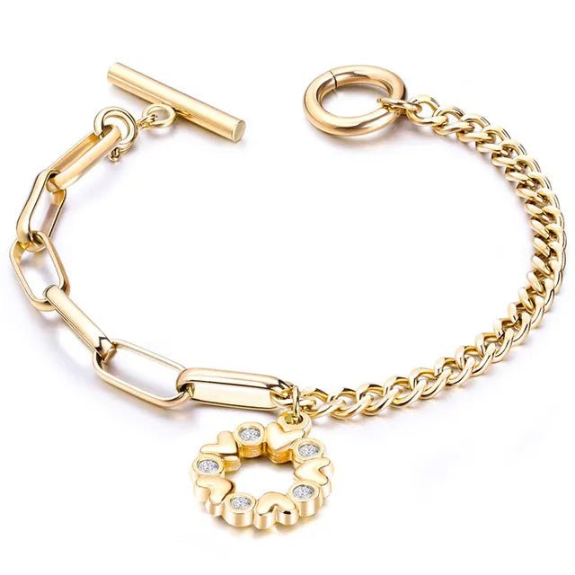 Stainless Steel Love Heart Bracelets For Women Party Gift Fashion Joyas de Chain Charm Bracelets Jewelry Wholesale Text Engraved - LESSANA
