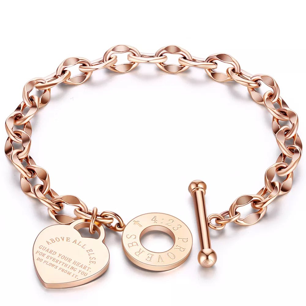 Stainless Steel Love Heart Bracelets For Women Party Gift Fashion Joyas de Chain Charm Bracelets Jewelry Wholesale Text Engraved - LESSANA