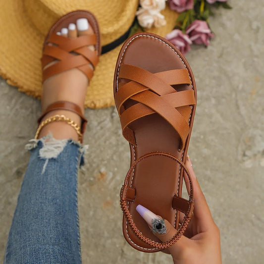 Summer New Women's Flat Bottom Roman Strap Sandals with Non slip Rubber Soles Fashion Women's Shoes [FR-W06] - LESSANA