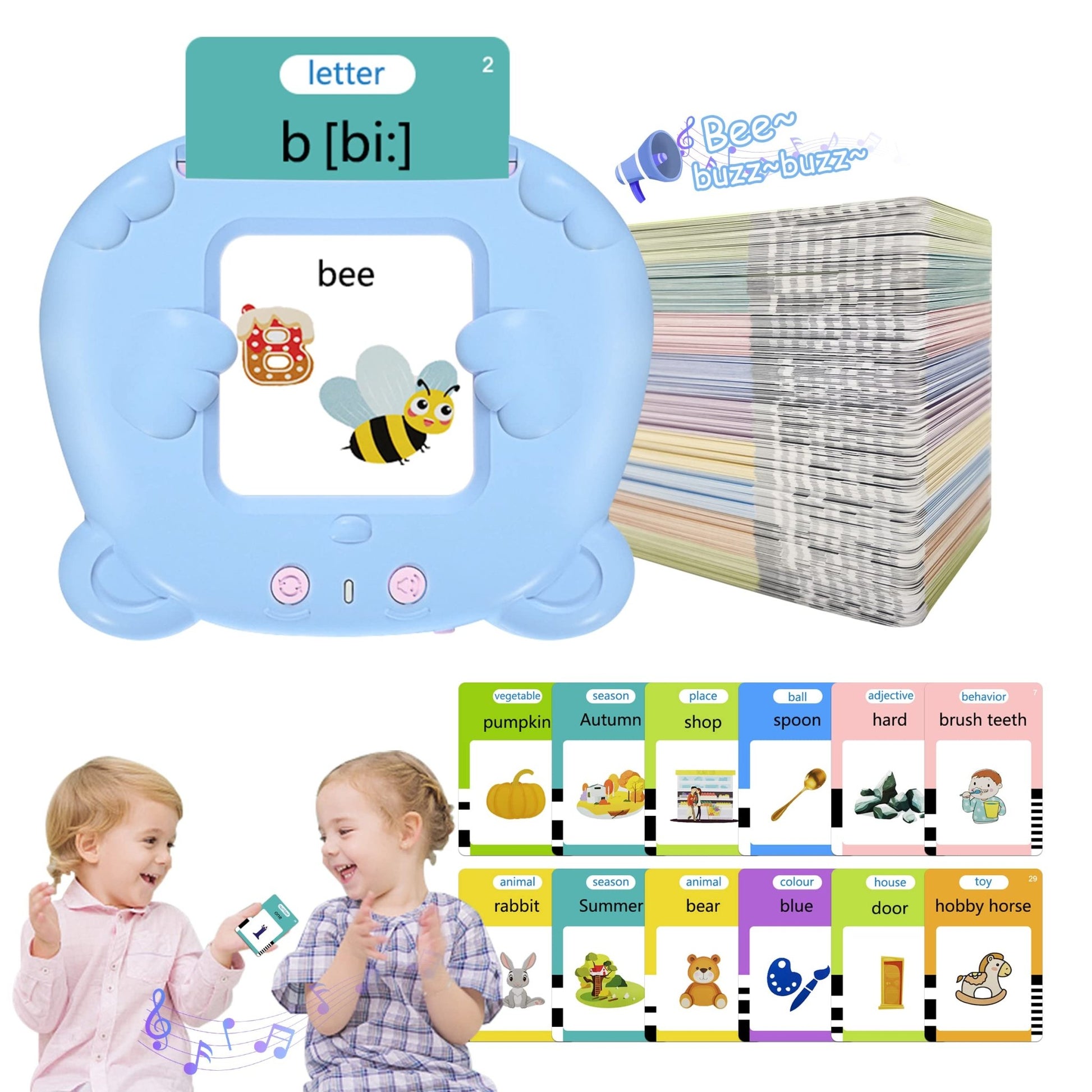 Talking Flash Cards For Toddlers Ages 3-12, 224 Sight Words Learning Toys, Speech Therapy Toys, Pocket Vocabulary Toys, Autism Toys, Easter Gifts For Kids Boys Girls, Blue,Christmas and Halloween Gift - LESSANA