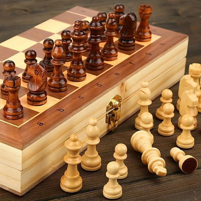 Three-in-one Solid Wood High-grade Chess Wooden Chess Foldable Convenient Puzzle Board Game Toys Halloween/Thanksgiving Day/Christmas Gift - LESSANA