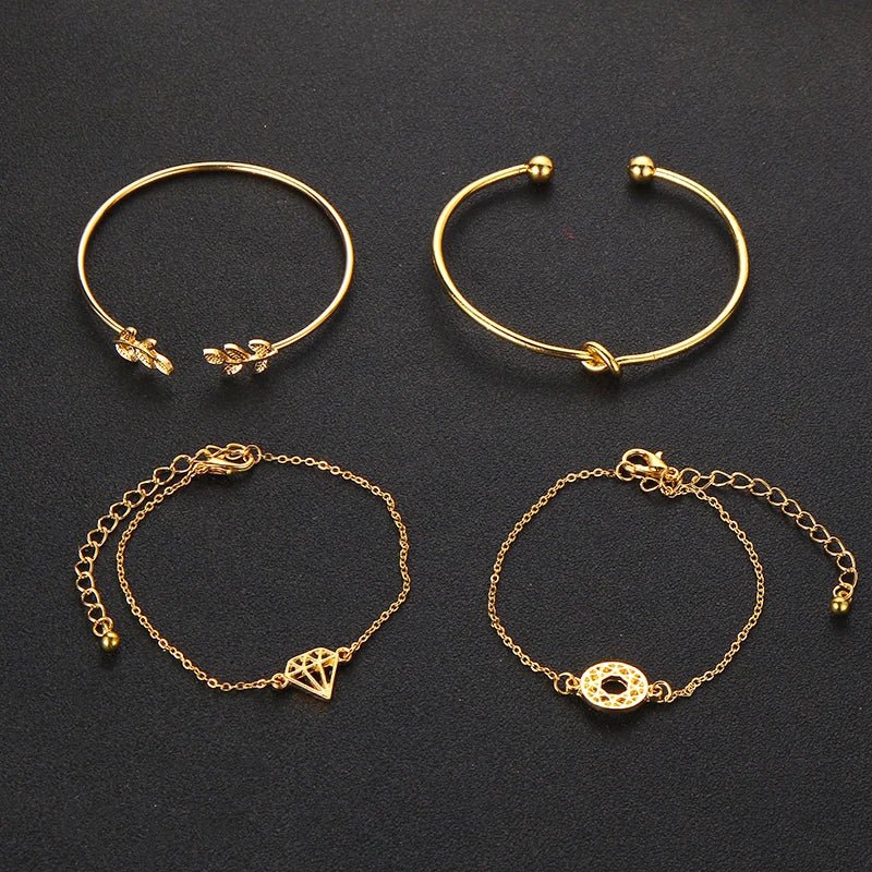 Tocona 4pcs/Set Fashion Bohemia Leaf Knot Hand Cuff Link Chain Charm Bracelet Bangle for Women Bracelets Femme Jewelry 6115 - LESSANA