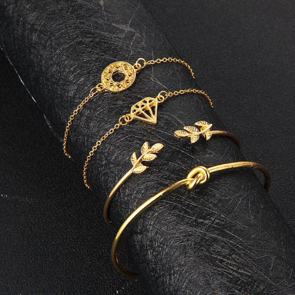 Tocona 4pcs/Set Fashion Bohemia Leaf Knot Hand Cuff Link Chain Charm Bracelet Bangle for Women Bracelets Femme Jewelry 6115 - LESSANA