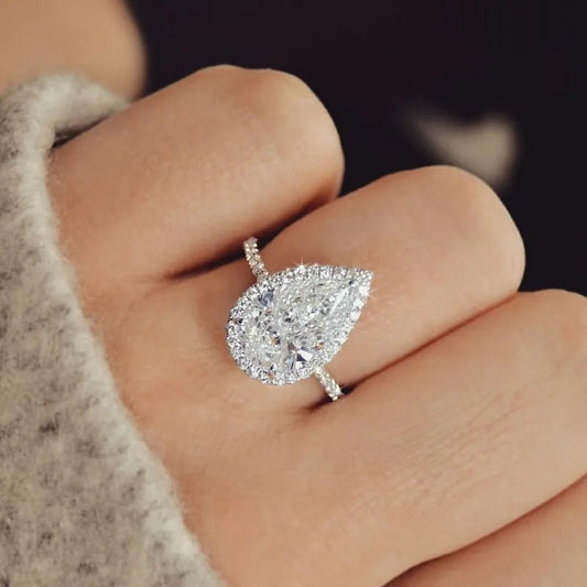 Vintage Style Pear Shape Engagement Ring Silve Color Promise Wedding Ring Trends Fancy Cubic Zirconia Jewelry Birthday Gift - LESSANA