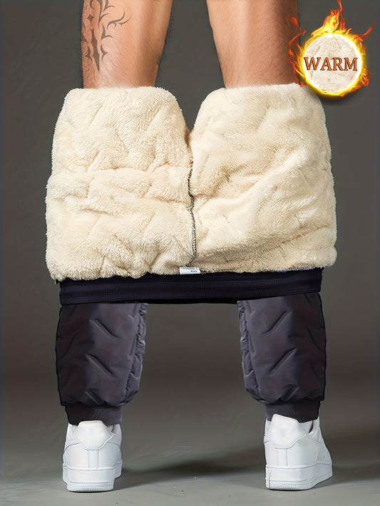 Warm Fleece Thick Joggers, Men's Casual Waist Drawstring Zipper Pockets Sweatpants For Fall Winter Outdoor Activities - LESSANA