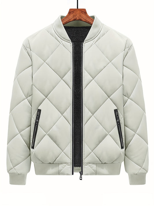 Warm Fleece Thickened Jacket, Men's Casual Baseball Collar Zip Up Jacket Coat For Fall Winter - LESSANA
