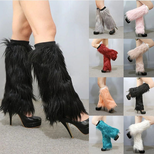 Winter Faux Fur Sock Leggings Cool Lolita Leg Warmer Gothic Boots Socks Winter Soft Harajuku Fur Foot Warming Cosplay - LESSANA