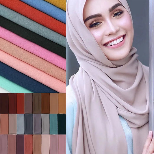 women plain bubble chiffon scarf hijab wrap printe solid color shawls headband women hijabs scarves scarf 56 colors - LESSANA