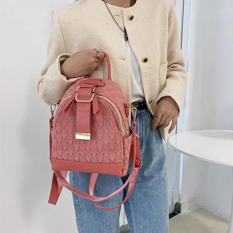 Women Small Backpack Designer Luxury School Bag for Teenager Girls Leather Rucksack Shoulder Sac Women's Classic Knitting Letter - LESSANA