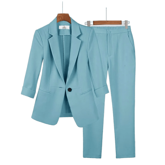 Women's Summer Thin Fashion Suit Jacket Pants Two-piece 2023 New Casual Blazer Matching Set Korean Elegant Professional Wear - LESSANA