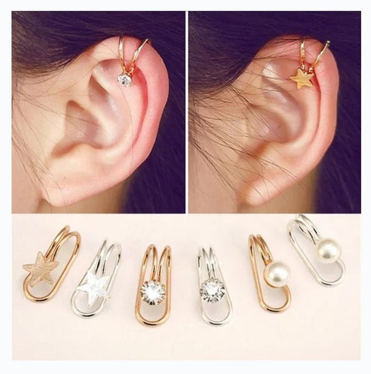 YLWHJJ brand women Trend Setter Ear Cuff Earrings - Special Bundle Stars moon pearls rhinestones Ear clip Set fashion jewelry - LESSANA
