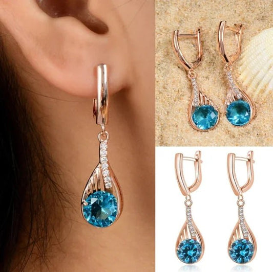 YLWHJJ new women Elegant Tear Drop Rhinestone Earrings Geometric shape girl blue crystal fashion jewelry - LESSANA