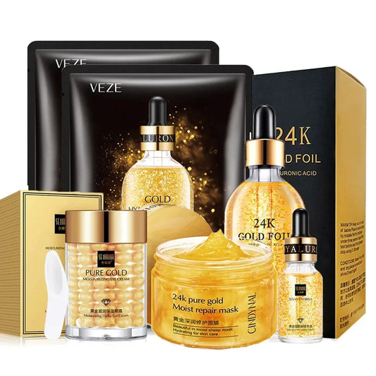 Get Glowing Skin with 24k Gold Facial Care Set - Moisturize, Repair, and Fight Wrinkles