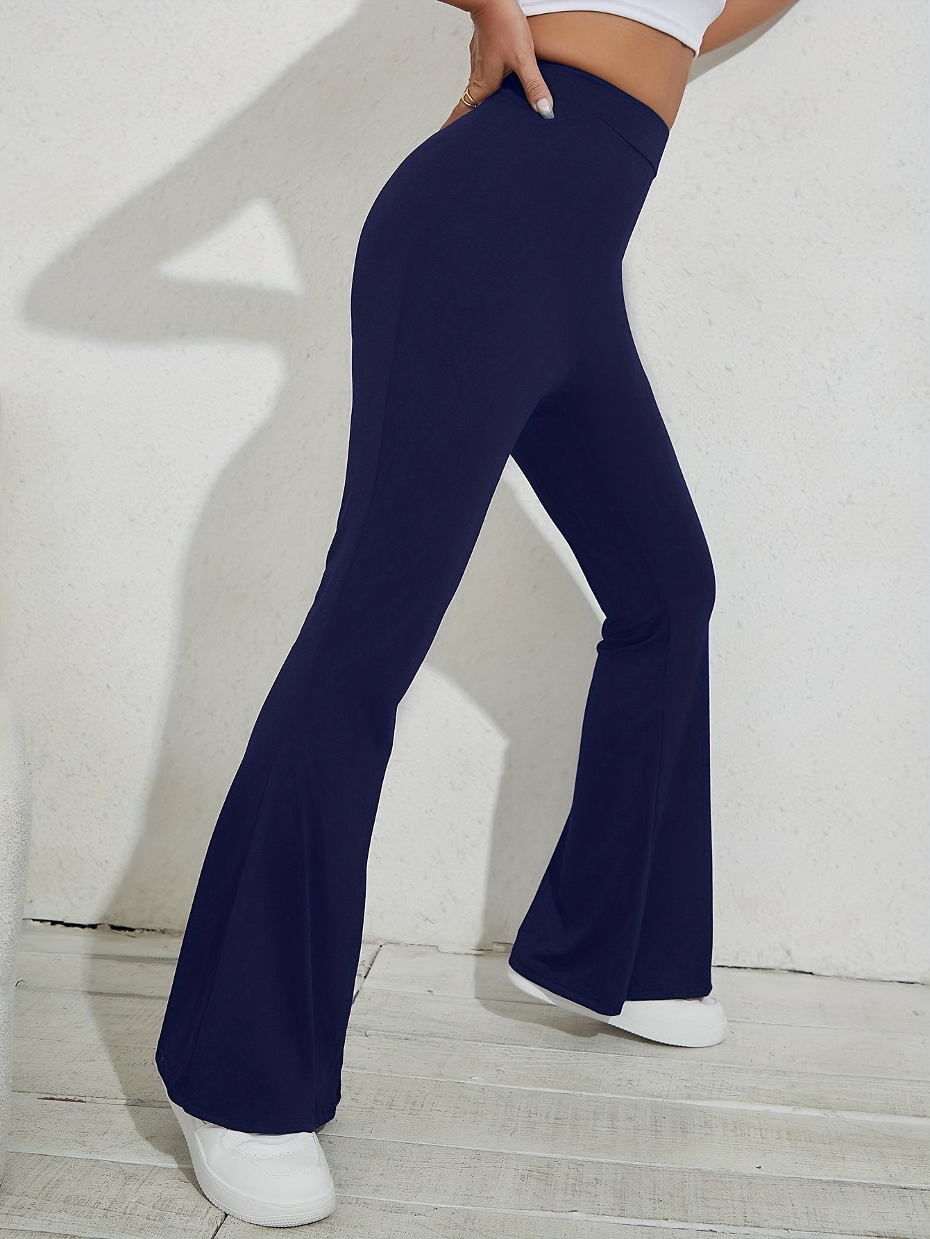 Flared Leg Simple Pants, Vintage Long Length Versatile Bell Bottom Pants, Women's Clothing - LESSANA